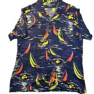 Polo Ralph Lauren Sailboat Camp Shirt Viscose Navy Nautical Tropical Preppy